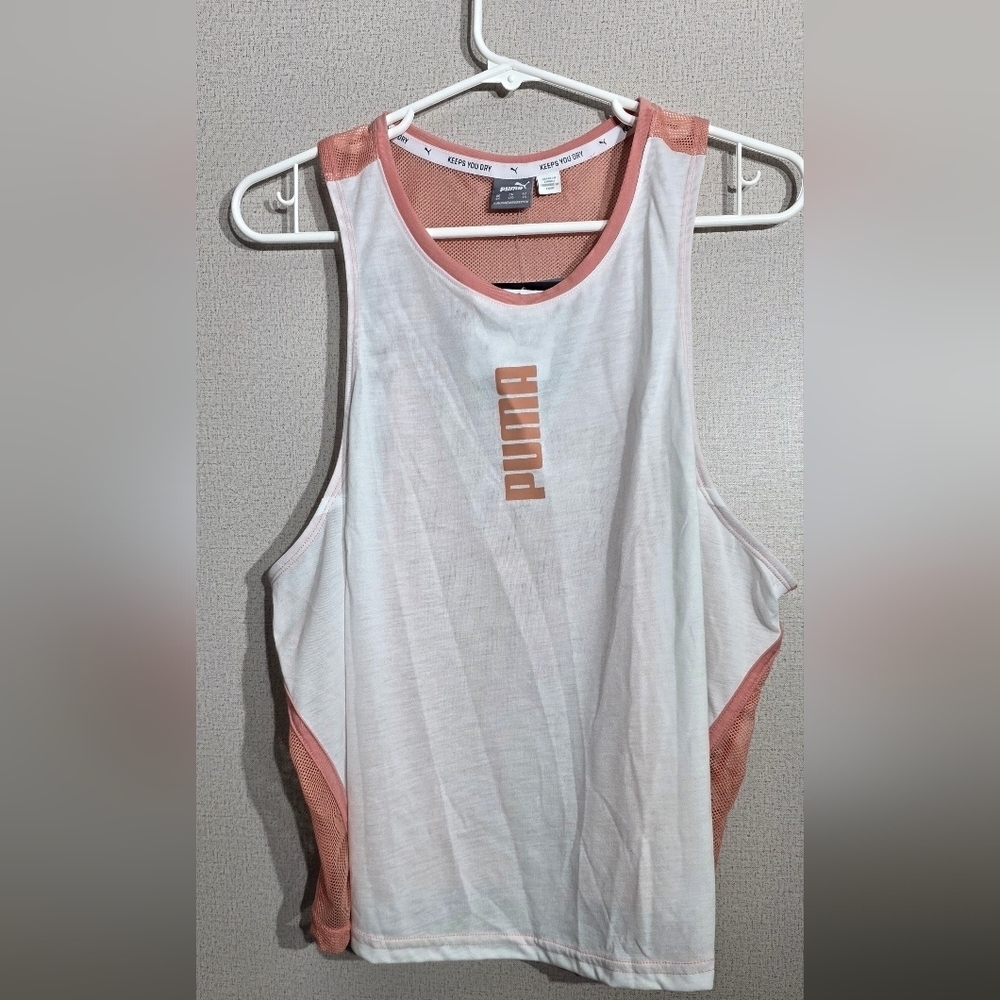 PUMA Women's White and Pink Tank Top